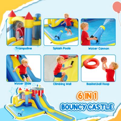 6 in 1 Inflatable Water Slide Park with 550W Blower for Kids 3-8 Years