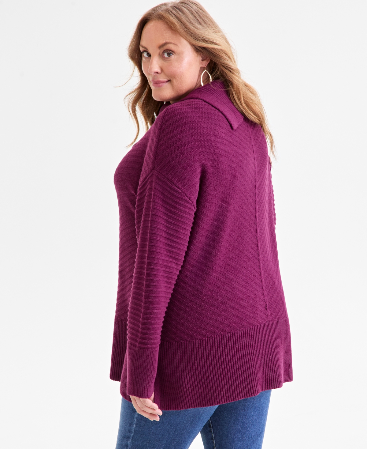 Style & Co Plus Size Envelope Neckline Tunic Sweater, Macy's Exclusive In Burgundy