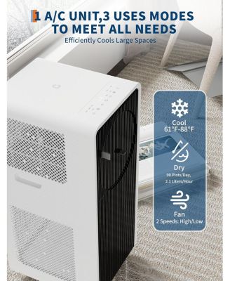 14,000 BTU Portable AC with Remote, 3-in-1 Drainage-Free Unit, Dehumidifier & Fan, Black
