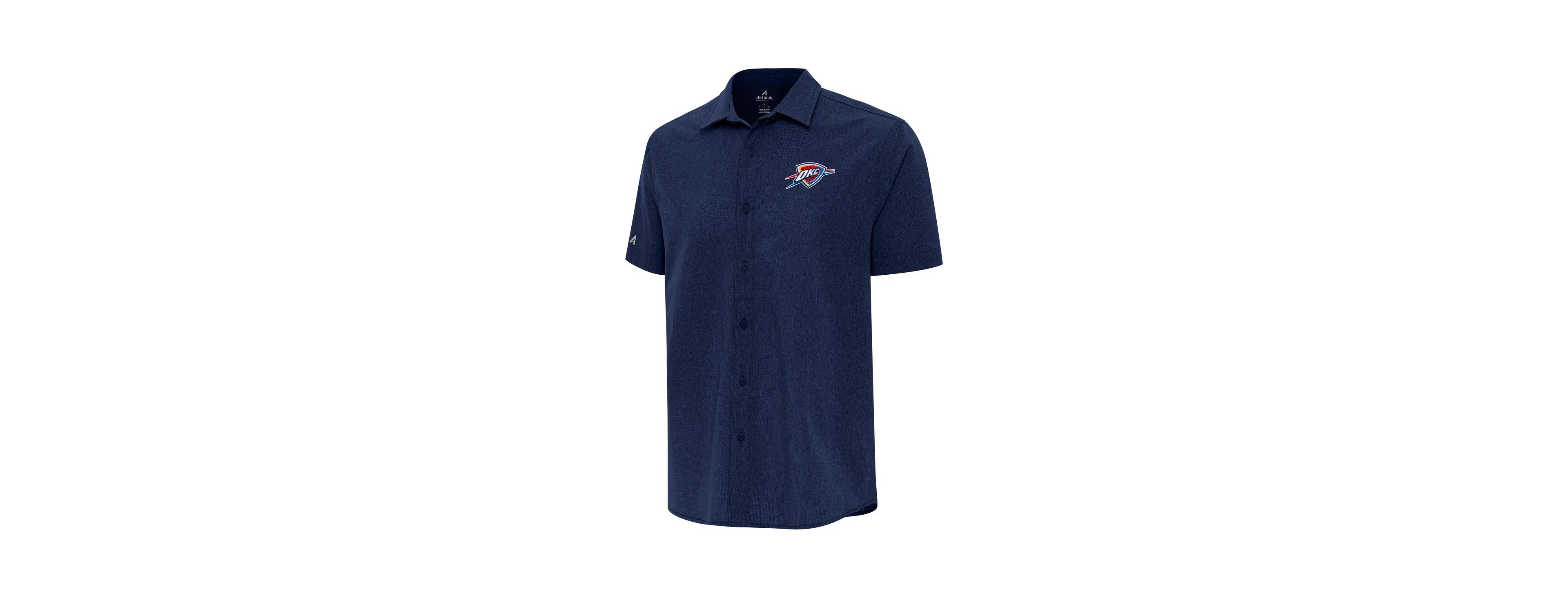 Antigua Men's Navy Oklahoma City Thunder Activate Woven Short Sleeve Button-Up Shirt