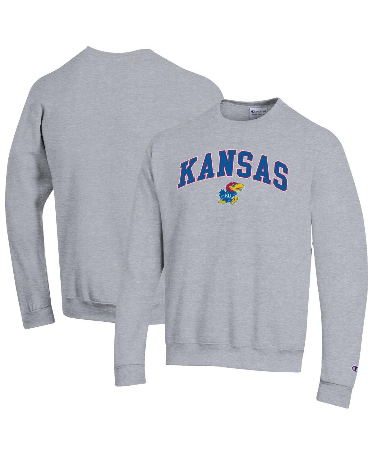 Champion Men's Royal Kansas Jayhawks Arch Over Logo Pullover Sweatshirt - Heather Gray
