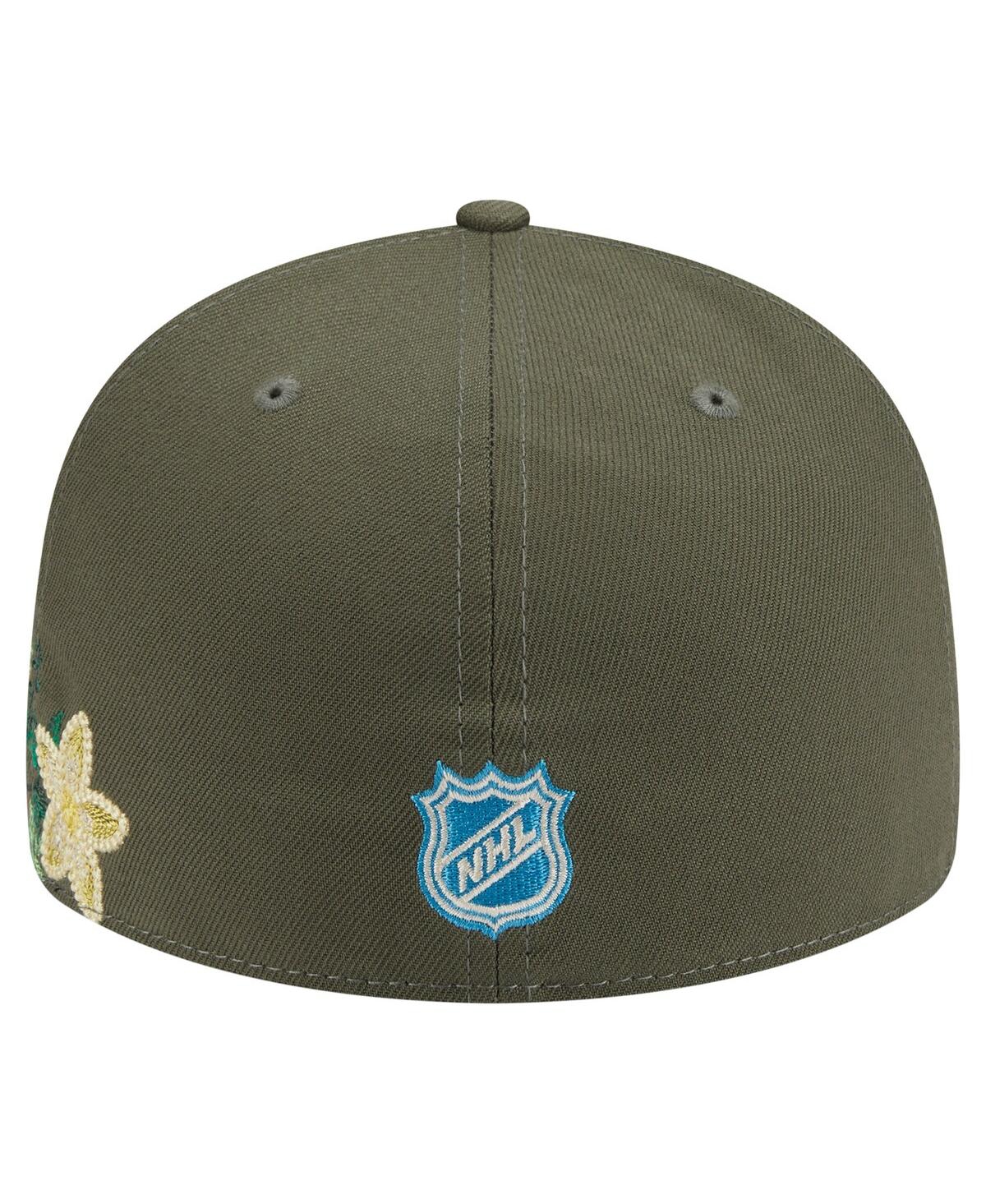 New Era Men's Olive New York Rangers Tonal Florals 59fifty Fitted Hat In Green