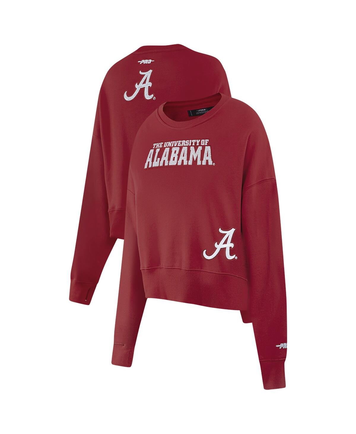 Women's Crimson Alabama Crimson Tide Sequin Boxy Cropped Pullover Sweatshirt - Crimson