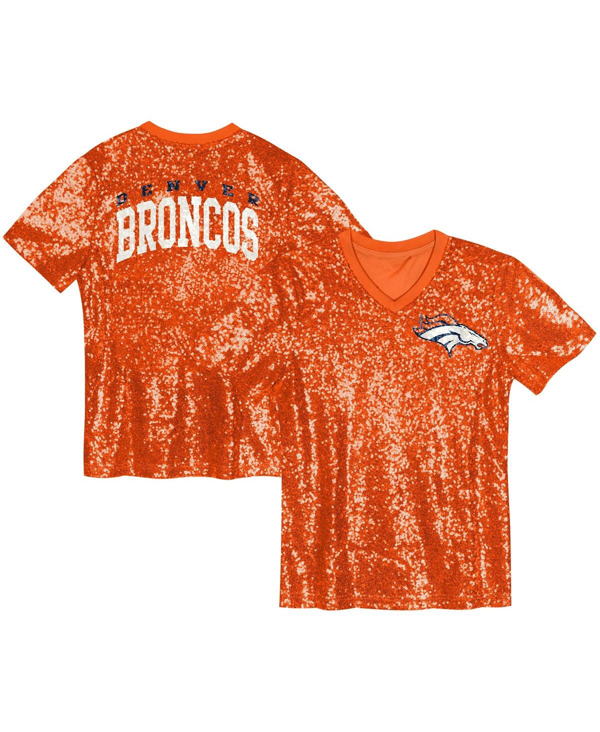 Outerstuff Big Girls Orange Miami Dolphins Wordmark Sequin V-neck Top In Orange