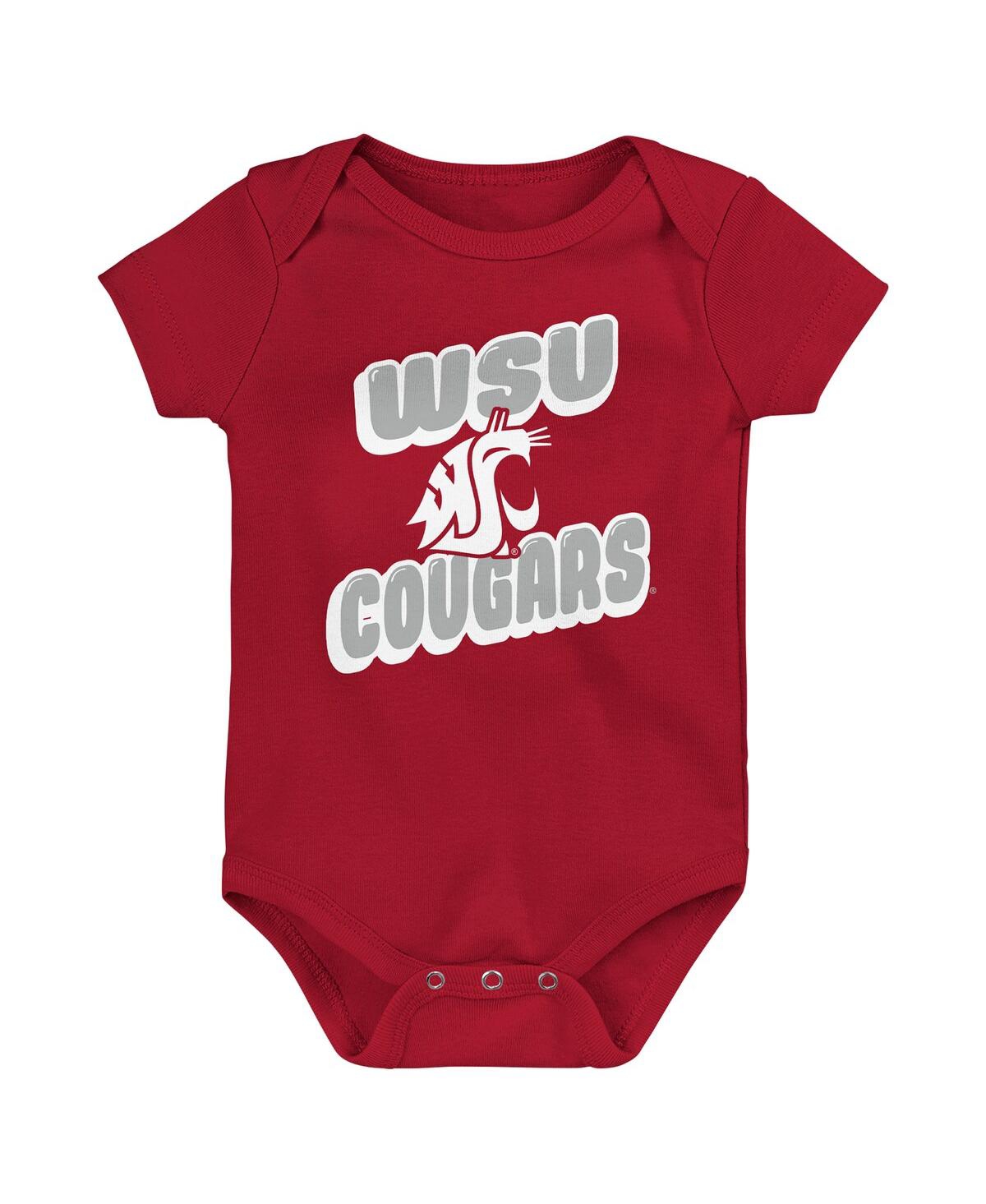 Outerstuff Newborn 3-pack Crimson Washington State Cougars Sunday Comics Bodysuit Set In Multi