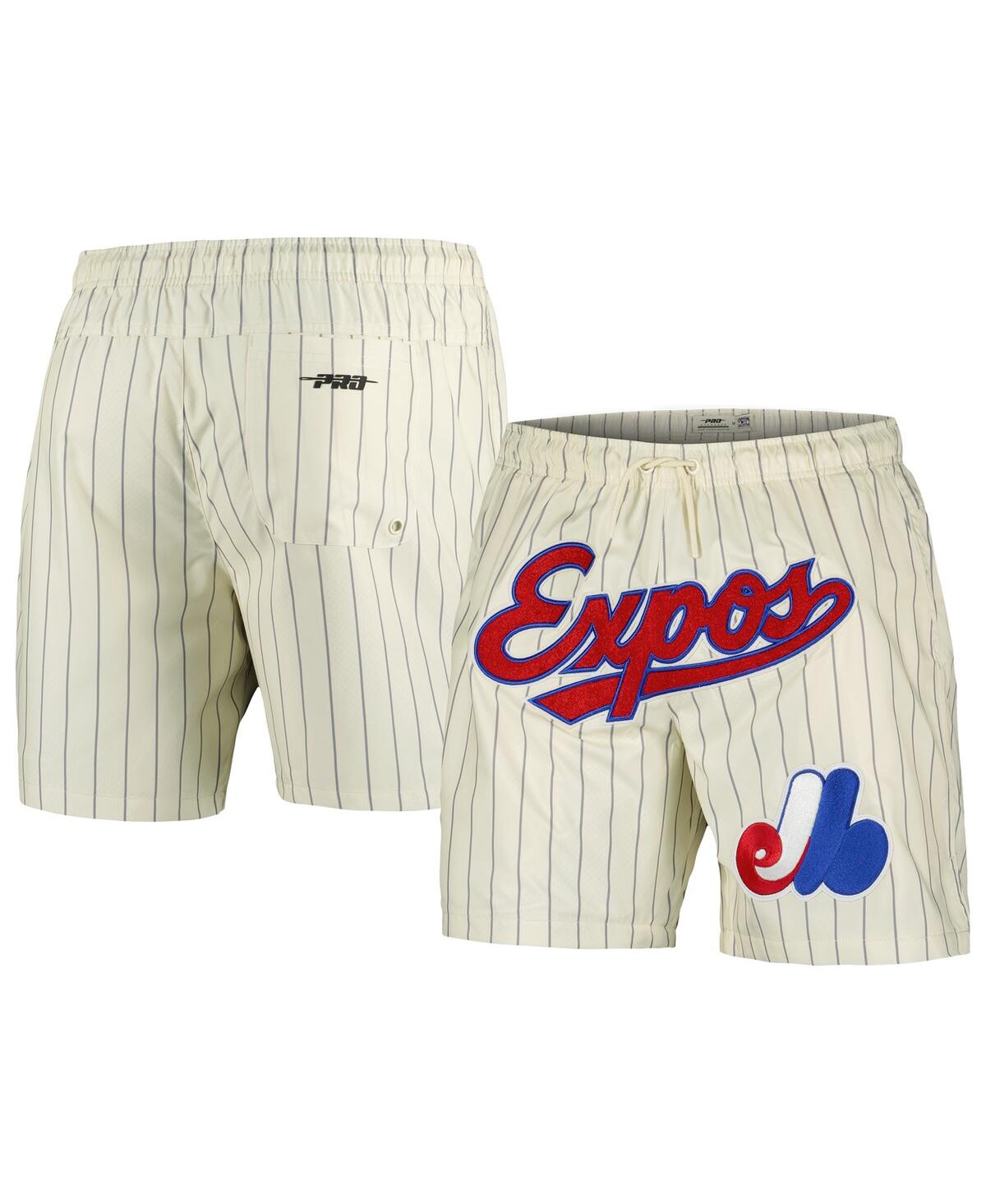 Men's Cream Montreal Expos Pinstripe Retro Classic Woven Shorts - Cream