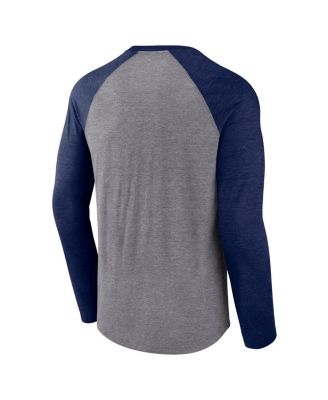 Men's Heather Gray/Heather Navy Pittsburgh Penguins Goal Crease Raglan Tri-Blend Long Sleeve T-Shirt