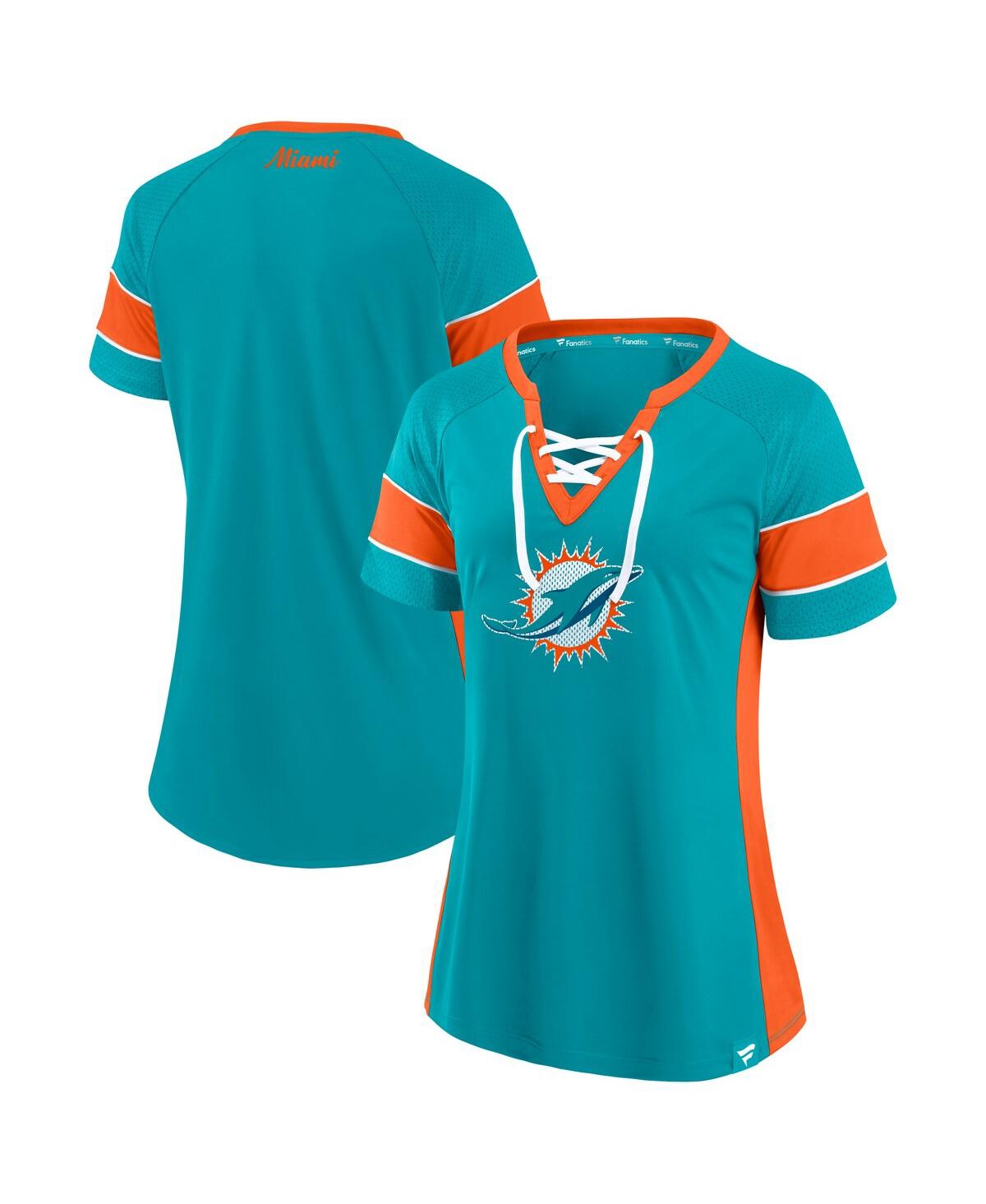 Women's Aqua Miami Dolphins Athena Lace-Up Top - Aqua