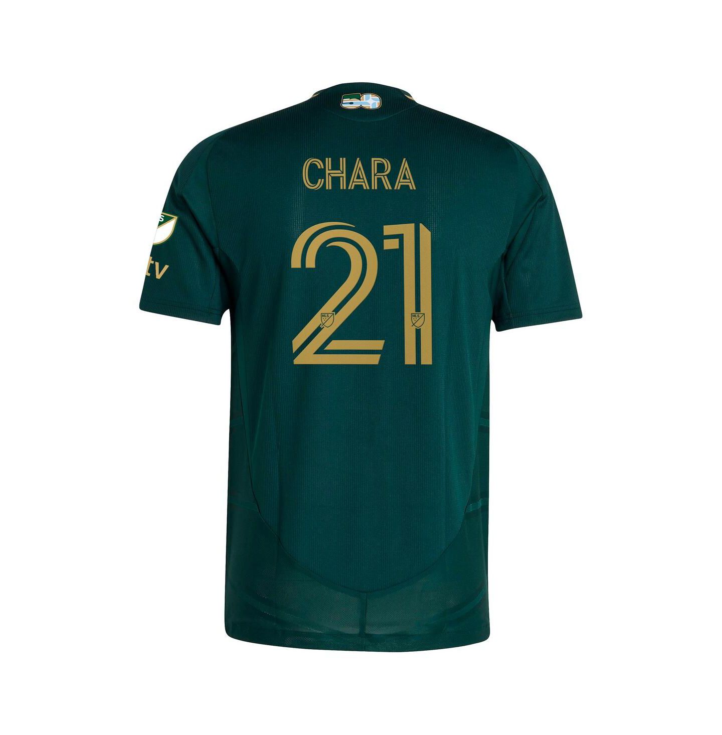 Мужской топ adidas Diego Chara Green Portland Timbers 2025 Forever Green Gold Authentic Player Jersey — фото 2