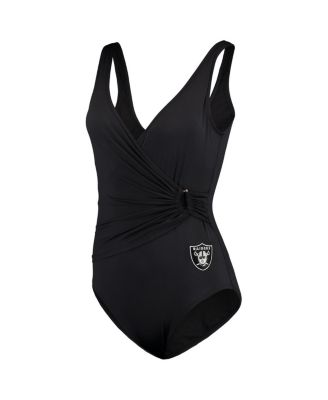 Tommy Bahama Women's 1-Piece Black Las Vegas Raiders Cultivated Pearl Clara Wrap Swimsuit