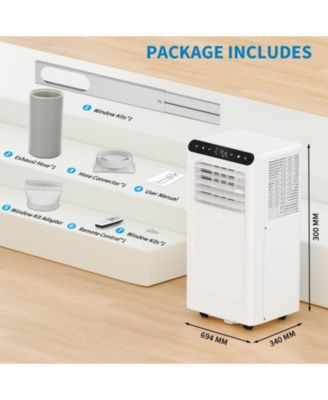 10,000 BTU Portable AC, 3-in-1 Cooling, Dehumidifier & Fan with Remote, 24H Timer, White + Black