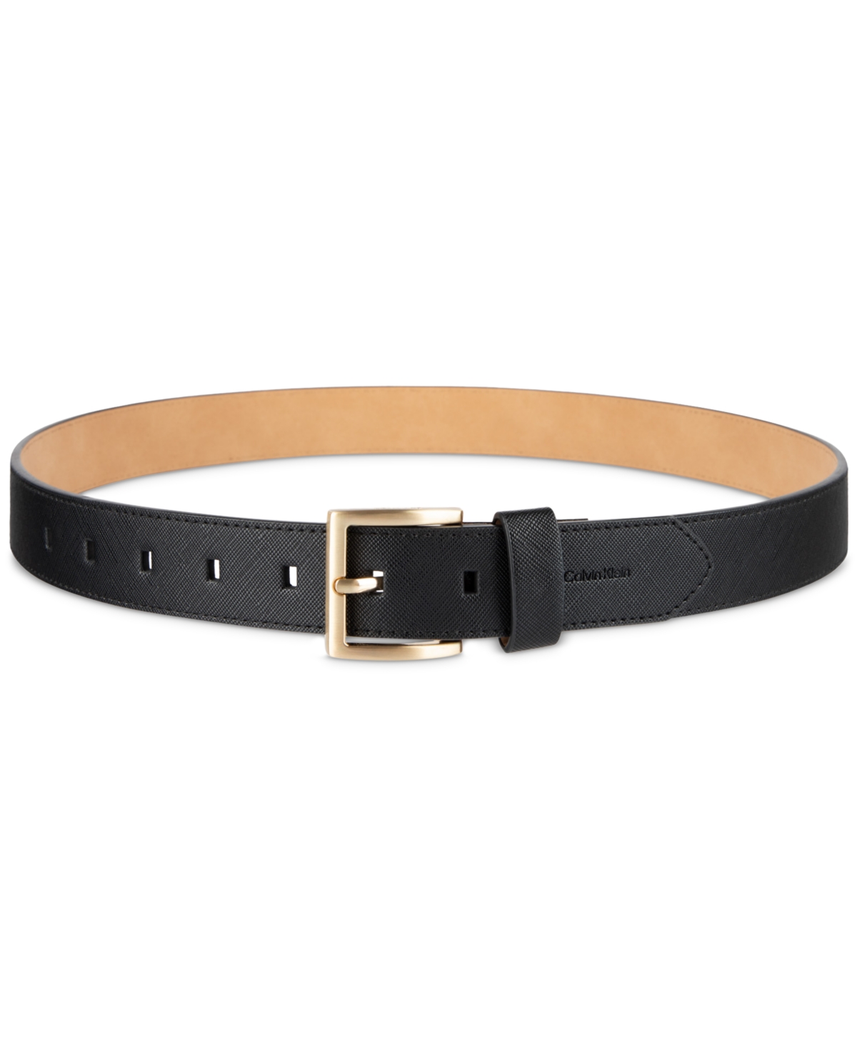 Calvin Klein Geometric Saffiano Dress Belt In Black