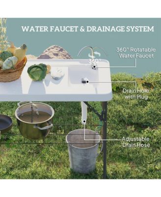 Folding Fish Cleaning Table with Sink, Faucet, Sprayer,