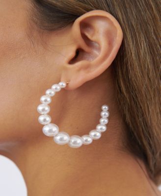 Cultured Pearl Bubble Hoops Earrings