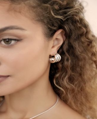 Triple Ribbed Hoops Earrings