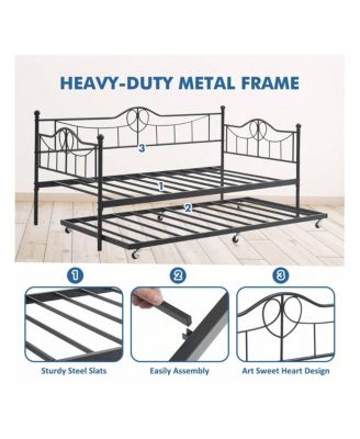 Metal Twin Daybed and Pull-Out Trundle Set, Twin Size, Steel Slat Support, Sofa Bed Frame for Living Room, Bedroom, Guest Room