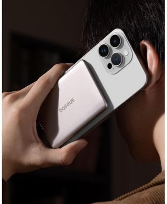 Picogo 5000mAh Ultra-Slim MagSafe Power Bank, Card-Size Wireless Charger with USB-C Braided Cable, Black