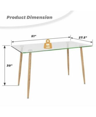 Modern Glass Dining Table Rectangular Dining Room Table W/Metal Legs For Kitchen