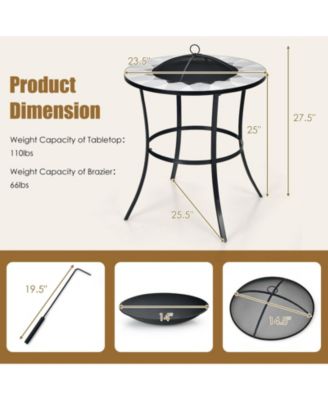 23.5" Round Steel Fire Pit Table with Mesh Cover & Poker, Black