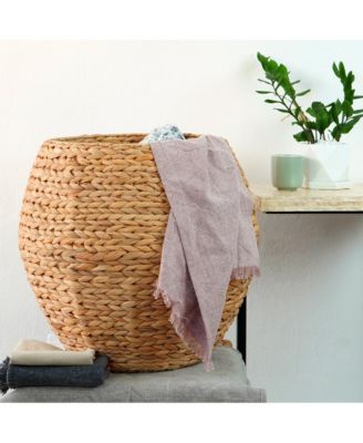 Water Hyacinth Natural Multipurpose Barrel Storage Tub with Lid, Basket for Organizing, Ottoman Stool