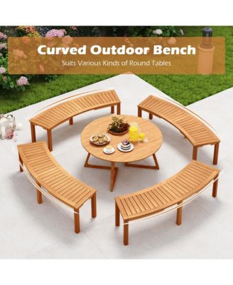 Set of 2 Outdoor Curved Bench w/ Slatted Seat Solid Acacia Wood for Yard