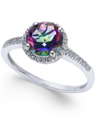 Mystic Topaz (1-1/2 ct. t.w.) and Diamond (1/8 ct. t.w.) Ring in 14k White Gold