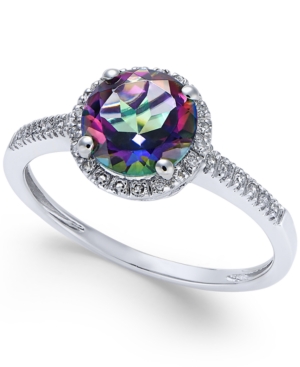 image of Mystic Topaz (1-1/2 ct. t.w.) and Diamond (1/8 ct. t.w.) Ring in 14k White Gold