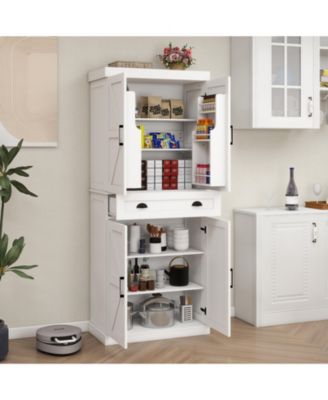 71" Pantry Cabinet with 4 Doors, Drawer and Built-in Racks for Dining Room or Kitchen