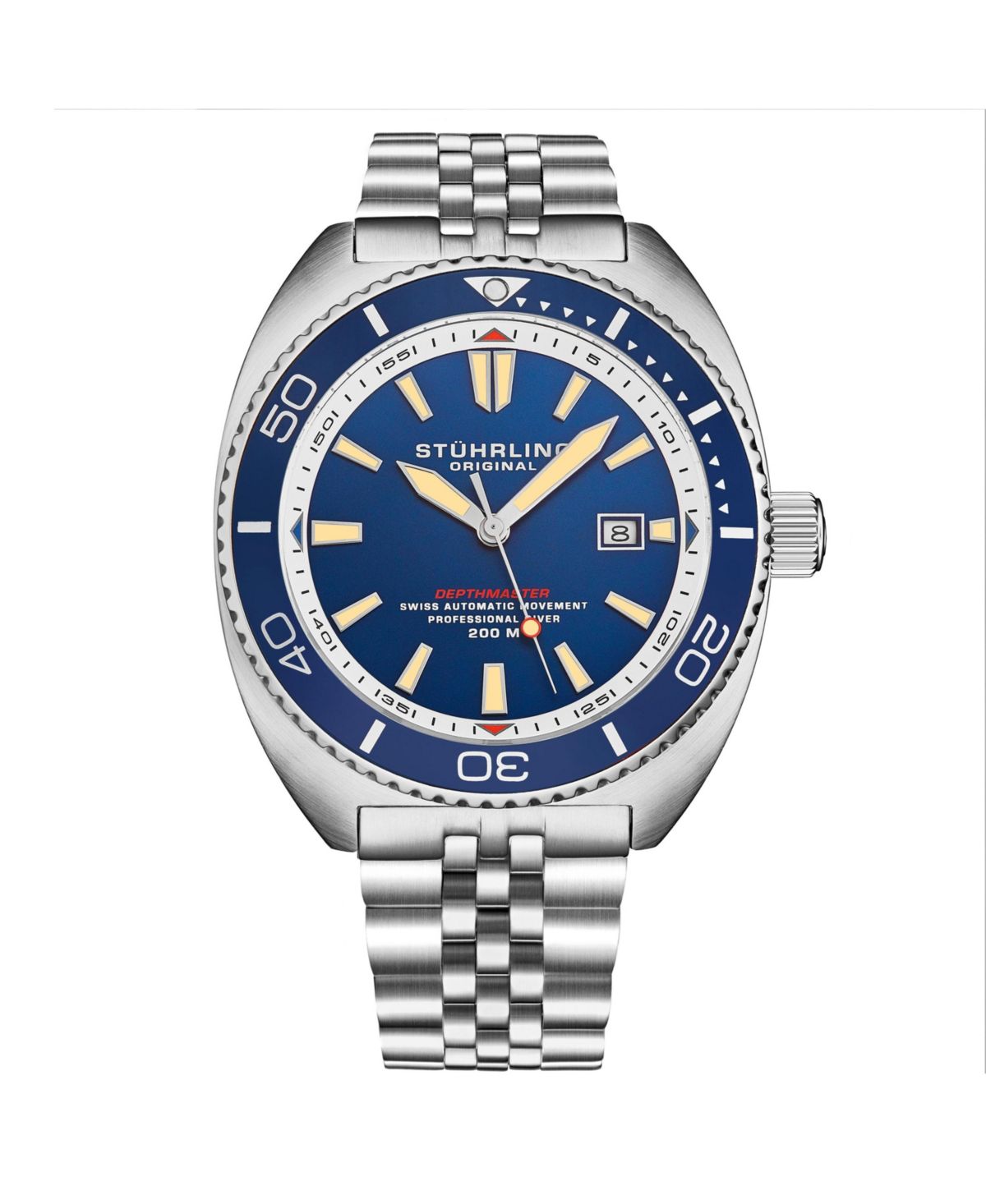 1008 Мужские часы с автоподзаводом Швейцарский механизм Tonneau Корпус из нержавеющей стали Синий циферблат Юбилейный браслет Водонепроницаемость 200 метров Окошко даты для дайвера