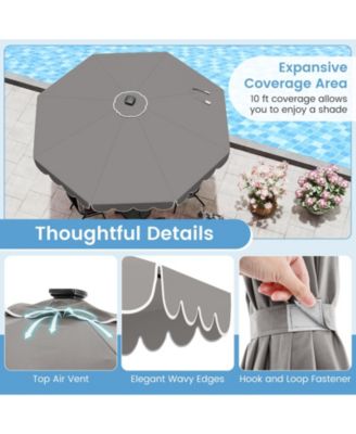 10 FT Solar Patio Umbrella Outdoor Market Sunshade w/ 24 LED