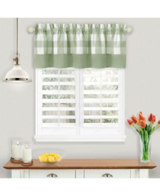 Modern Country Farmhouse 3 Piece Buffalo Check Plaid Window Curtains & Valance Set - 63 in - Gray