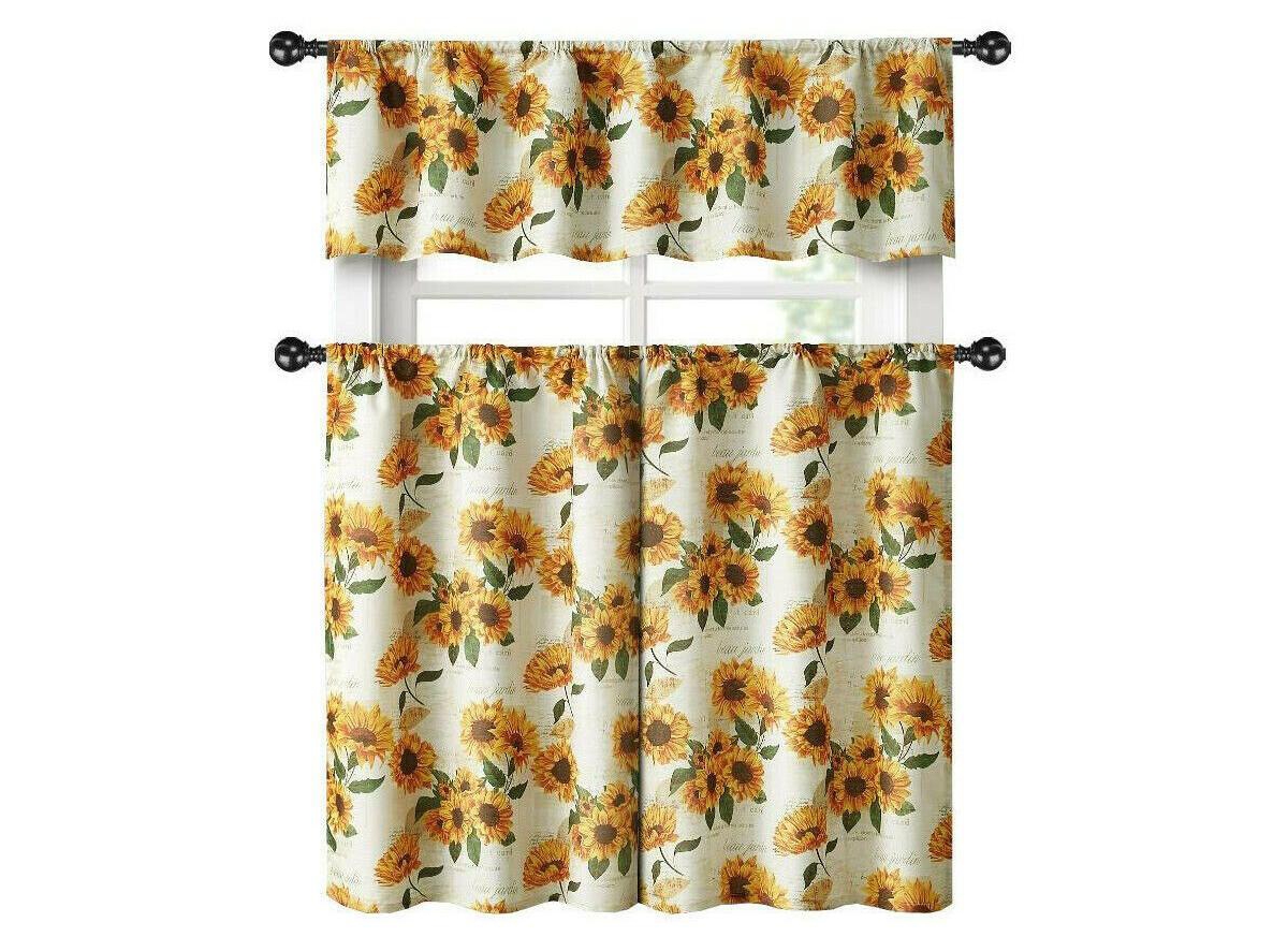 Country Farmhouse Sunflower Garden Complete Kitchen Curtain Tier & Valance Set - 56 in. W x 14 in. L, Multi - Multi