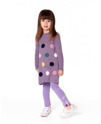 Baby Girl Jacquard Sweater Dress with Polka Dot Pattern Purple Gray - Baby