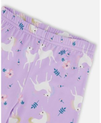 Girl Stretch Jersey Leggings Lilac Unicorn Print - Toddler|Child