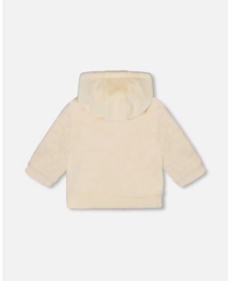 Baby Girl Plush Hooded Jacket Off White - Baby
