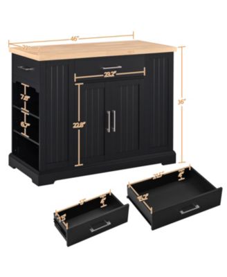 36"H Engineered Wood & Rubberwood Drawer, Cabinet, Open Shelves, Locking Casters Kitchen Island