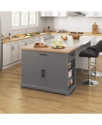 36"H Engineered Wood & Rubberwood Drawer, Cabinet, Open Shelves, Locking Casters Kitchen Island