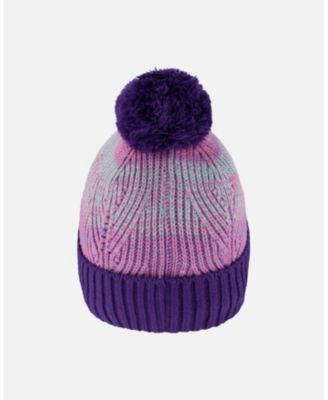 Girl Lined Knit Pompom Hat Purple and Pink - Toddler|Child