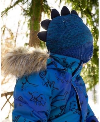 Baby Boys Lined Dino Peruvian Knit Winter Hat with Pompom Blue