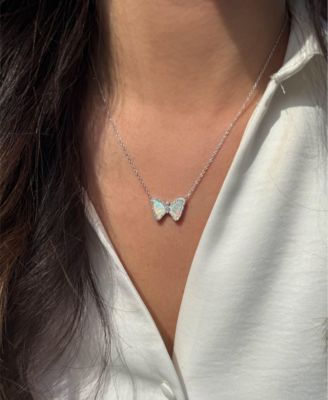 Mini Butterfly Necklace with Lab-Grown Opal in Sterling Silver