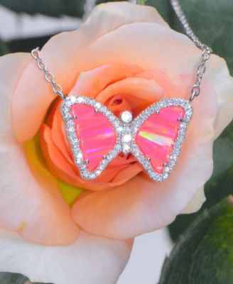 Mini Butterfly Necklace with Lab-Grown Opal in Sterling