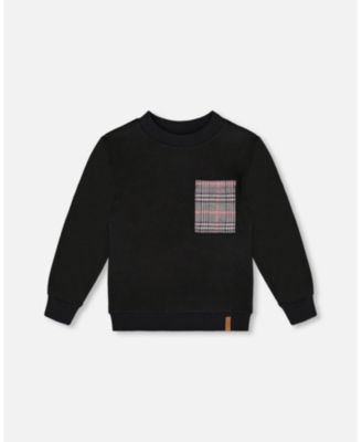 Big Boys Super Soft Brushed Jersey Long Sleeve Top Black with Plaid Pocket
