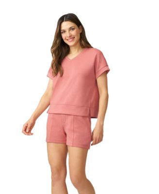 Women's V-Neck Top & High Waisted Short Matching Set