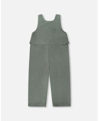 Girl Stretch Velour Faux-Layered Overalls Jade Green - Toddler|Child