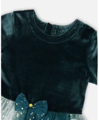 Girl Bi-Material Short Sleeve Party Dress for est Green - Child