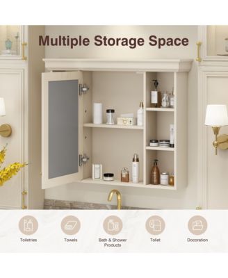 35" x 28" Wall Mounted Medicine Cabinet with Mirror Door and 6 Open Shelves, Modern Storage Unit
