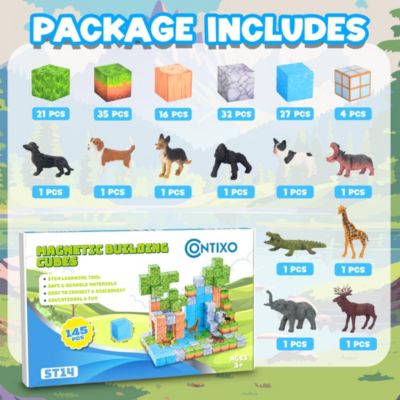 Magnetic Blocks Building Cubes Game, Sensory Toys – 145 Pieces for Kids Learning, Creative Play, and Motor Skill Development