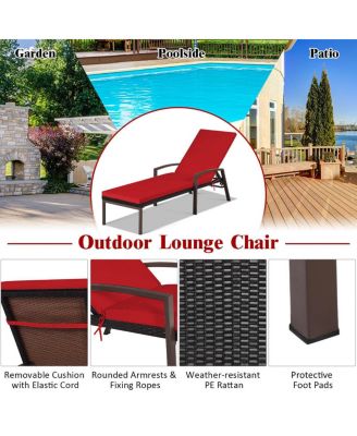 Set of 2 Patio Rattan Chaise Lounge Chair Outdoor Reclining Chaise Sun Lounger