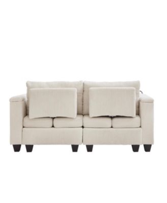 1 Pc Corduroy Upholstered, USB Ports Convertible Chairs Sleeper Sofa