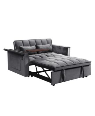3-in-1 Foldable Velvet Sofa Bed w/ Storage & USB - Dark Grey